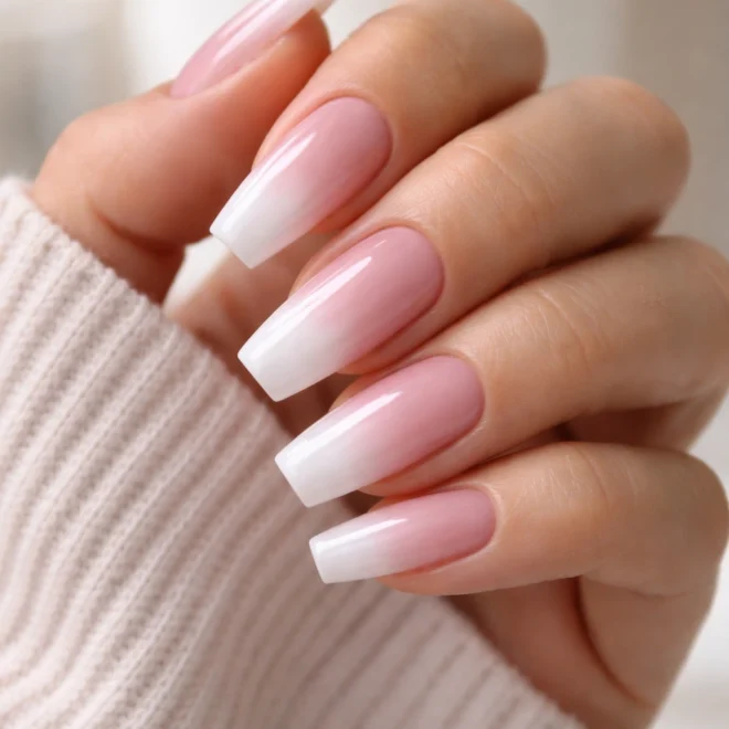 12 Pink and White Ombre Coffin Nails