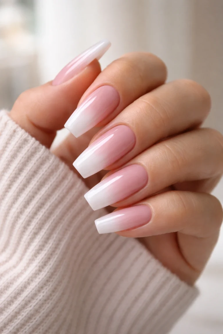 12 Pink and White Ombre Coffin Nails