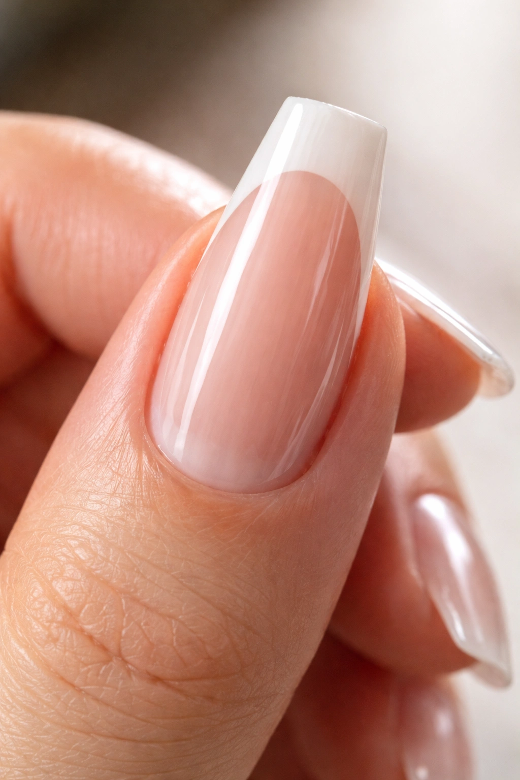 Macro close-up of a coffin nail with precise prep work and crisp edges