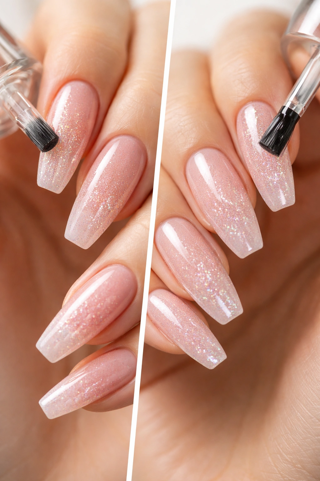 Close-up of prepped ballerina nails with smooth glossy surface
