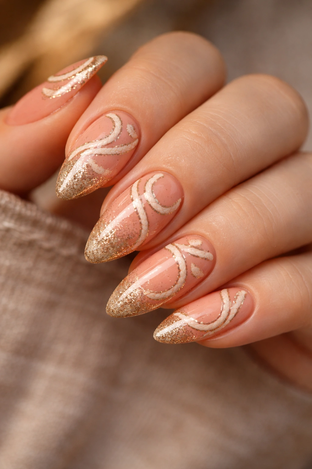 Almond nails with rodeo glitter and rope swirls