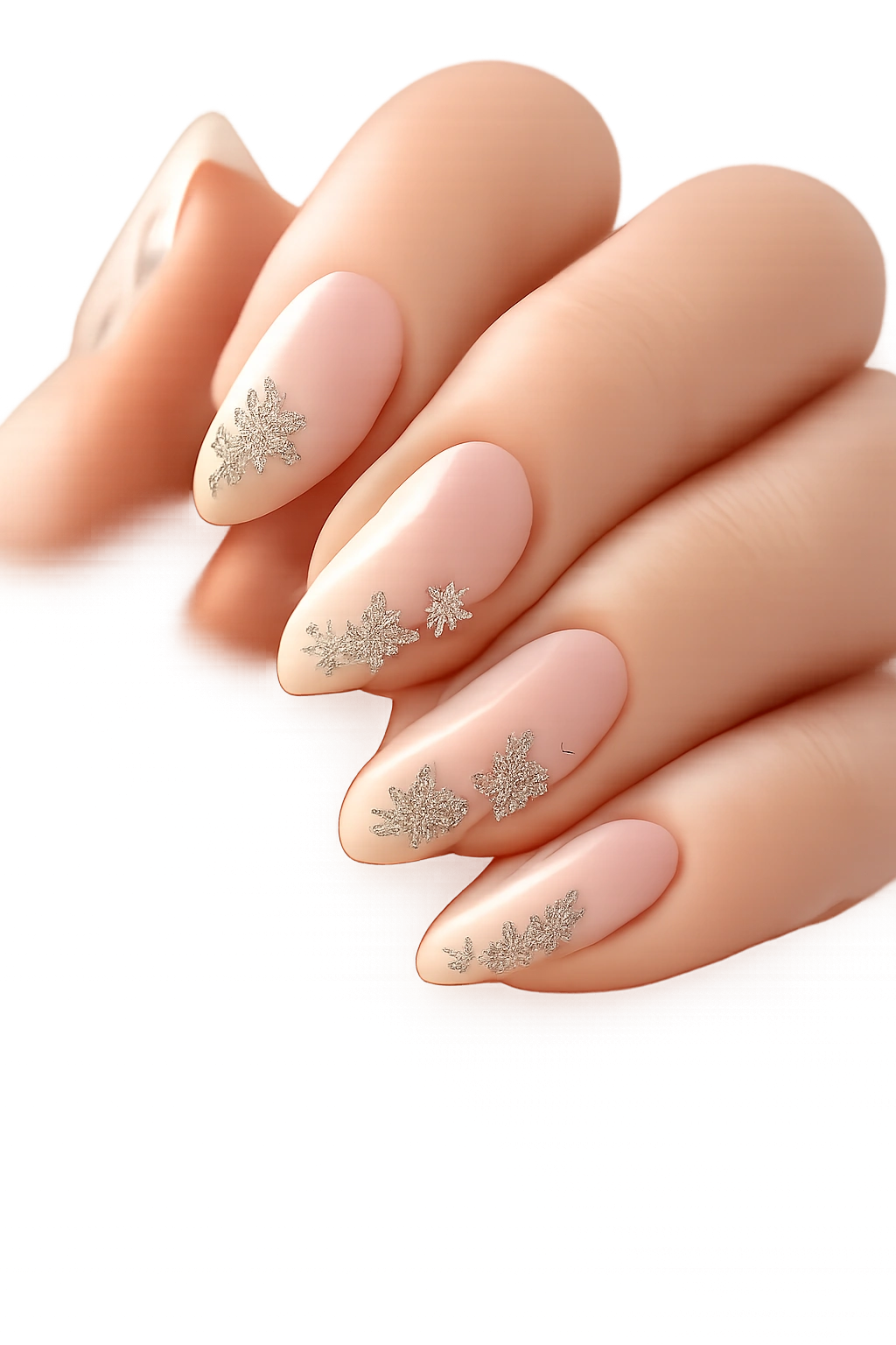 Sage green floral accents on a clear negative space nail design