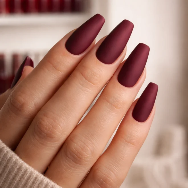 15 Dark Red Coffin Nails for a Bold Look