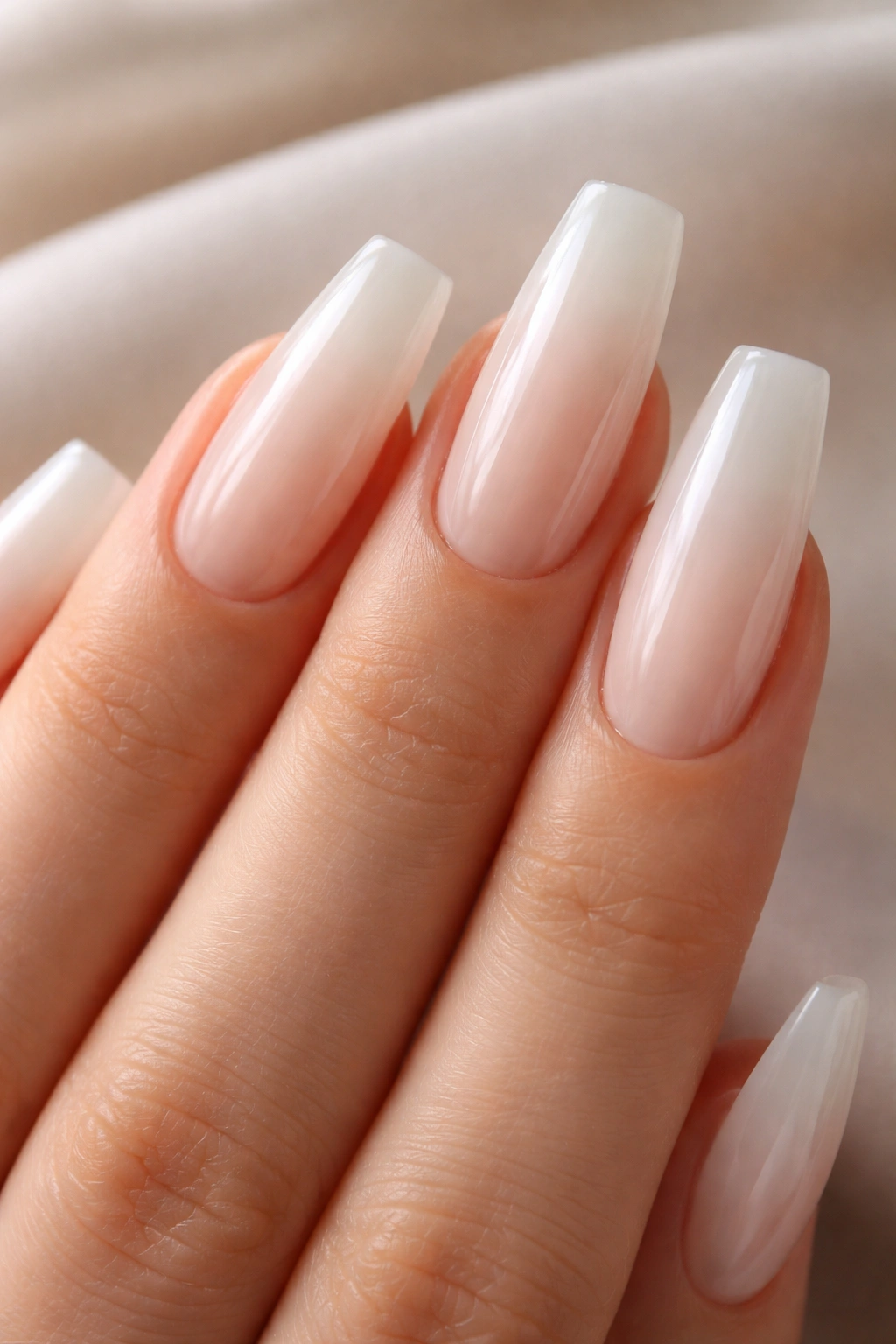 Classic sheer milky white coffin nails with cloudy white finish