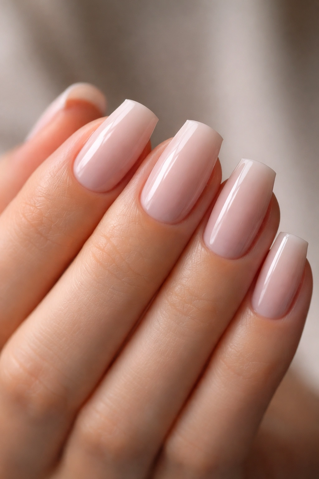 Close-up of short coffin nails with straight sidewalls and flat tips