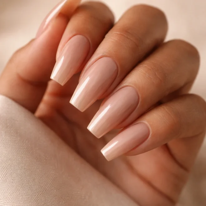 12 Nude Chrome Coffin Nails for a Soft Look