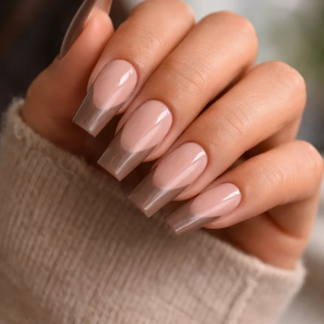 12 Brown French Tip Coffin Nails That Look Good