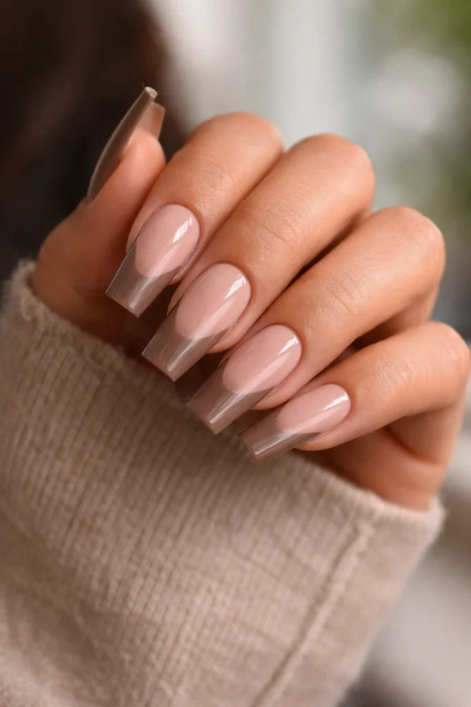12 Brown French Tip Coffin Nails That Look Good