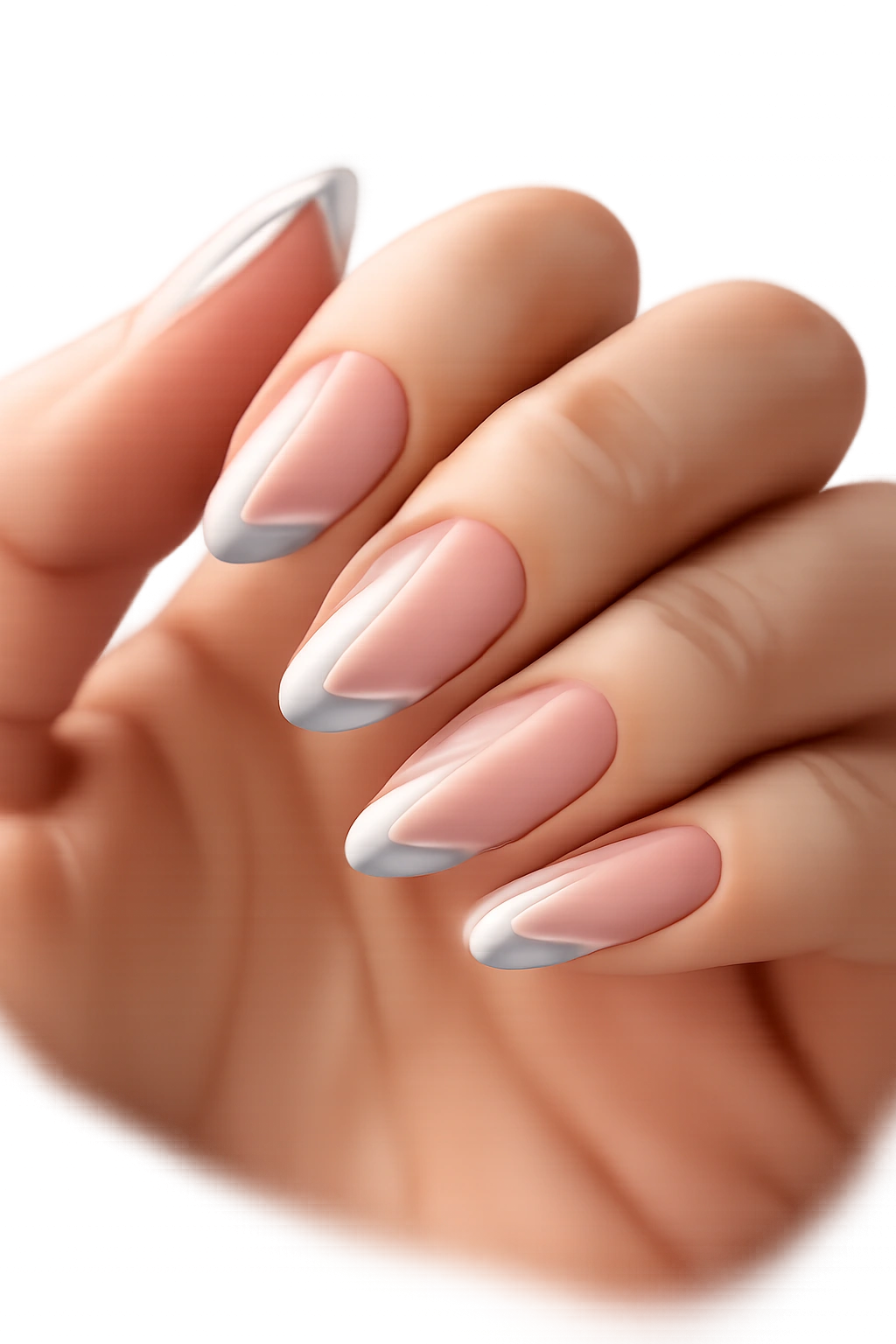 Almond nails with sky blue outline tips on clear base
