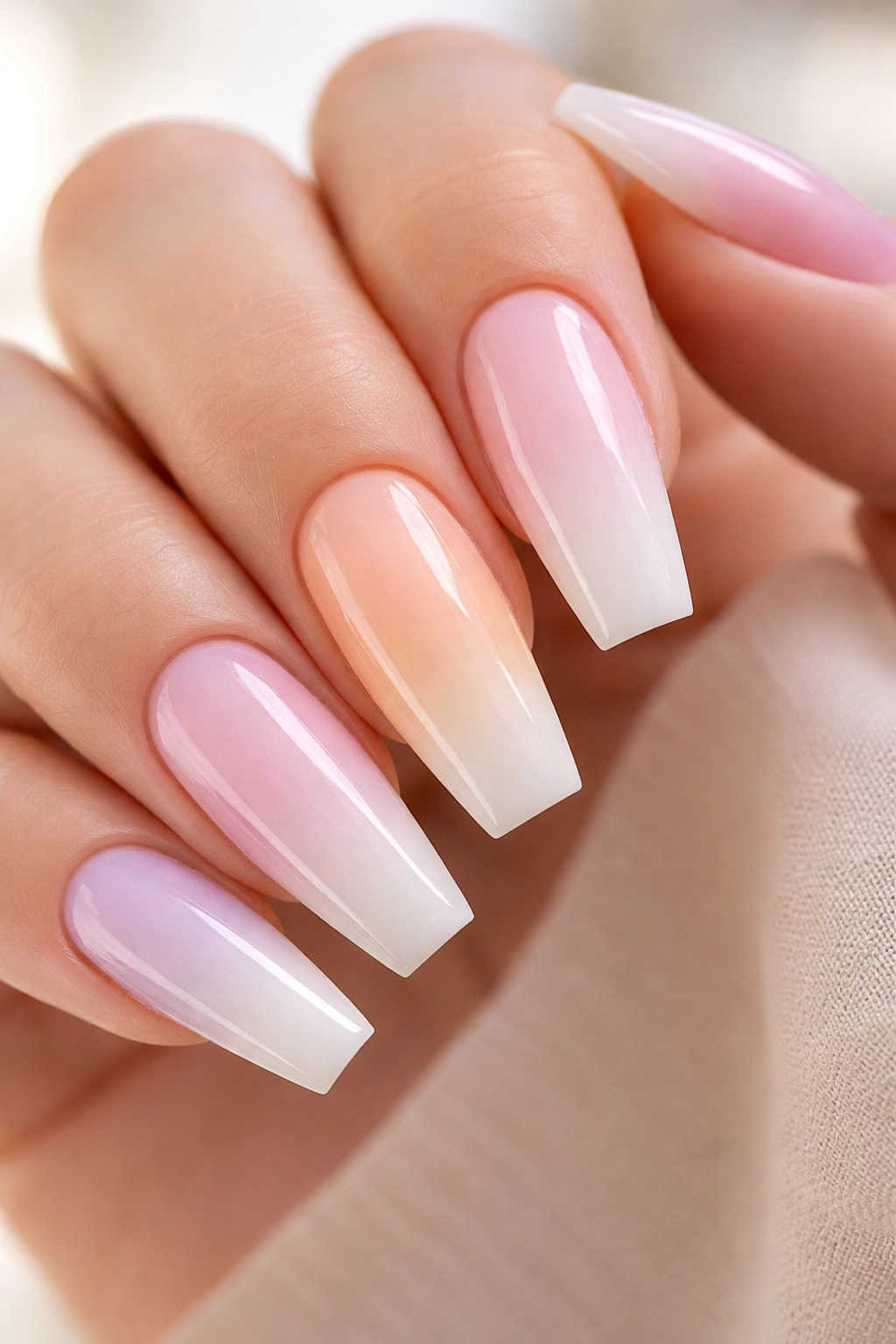 Coffin nails with a soft, restrained ombre blend