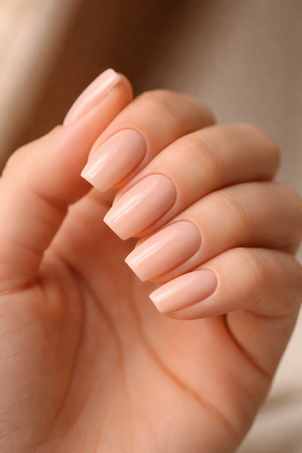 Soft nude coffin nails on short nails with seamless sidewalls