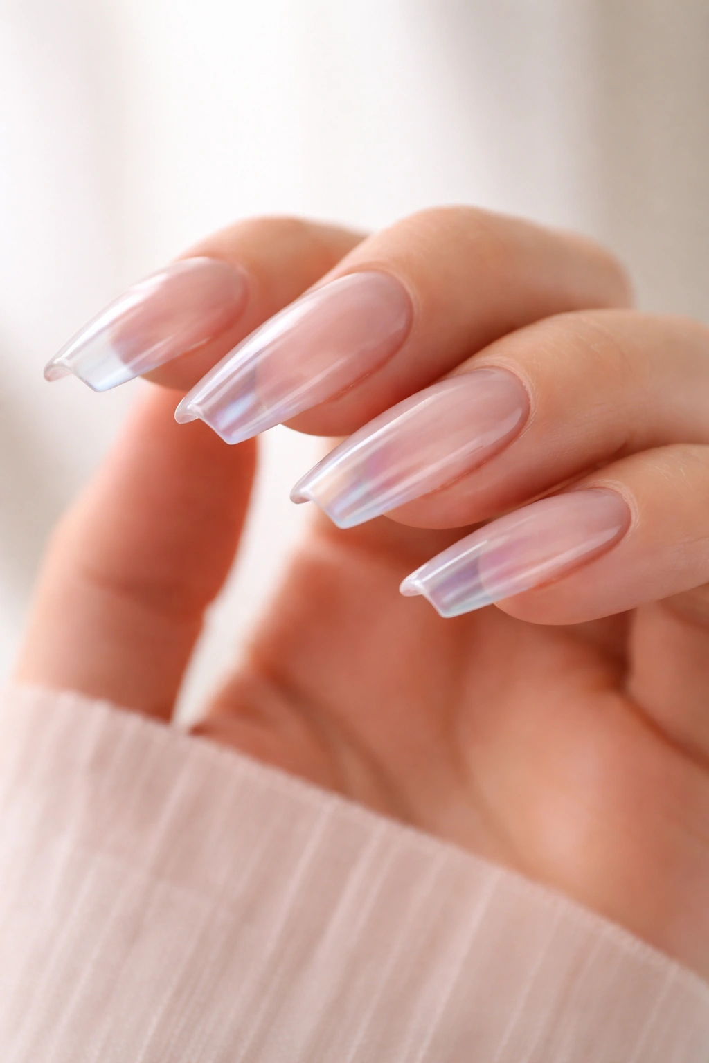 Nails with a hidden underside tint visible at the edge when viewed from the side.