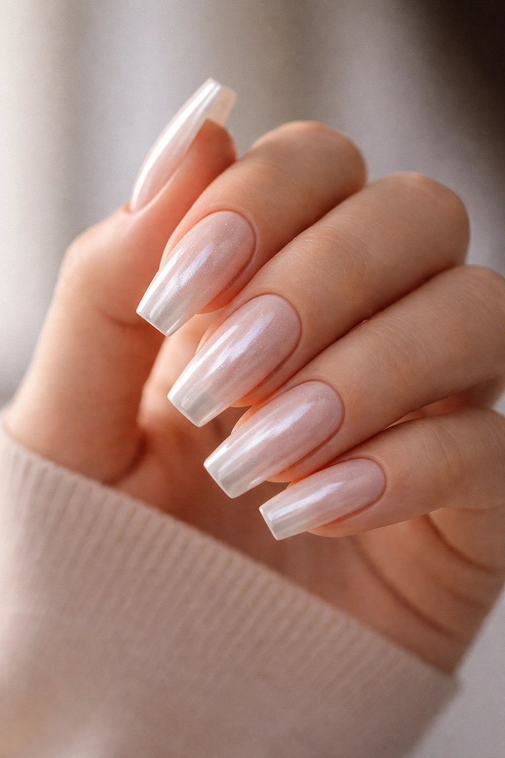Coffin nails with whispery chrome finish on a hand