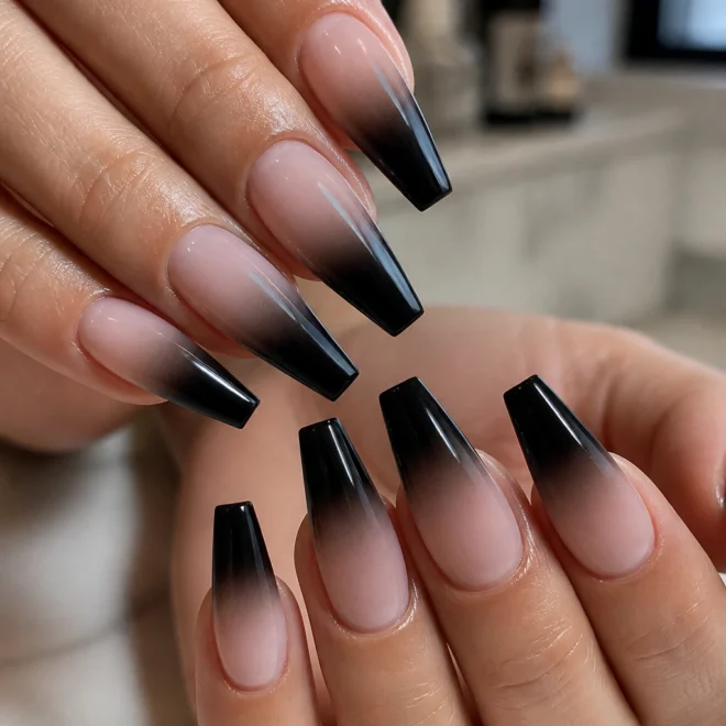 12 Black Ombre Coffin Nails That Look Sharp