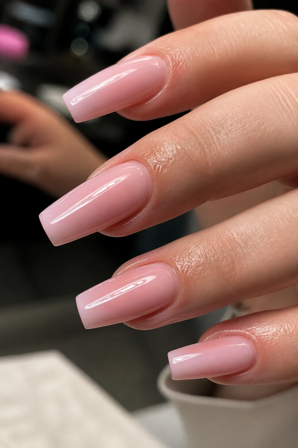 Close-up of coffin nails with crisp apex and smooth prep